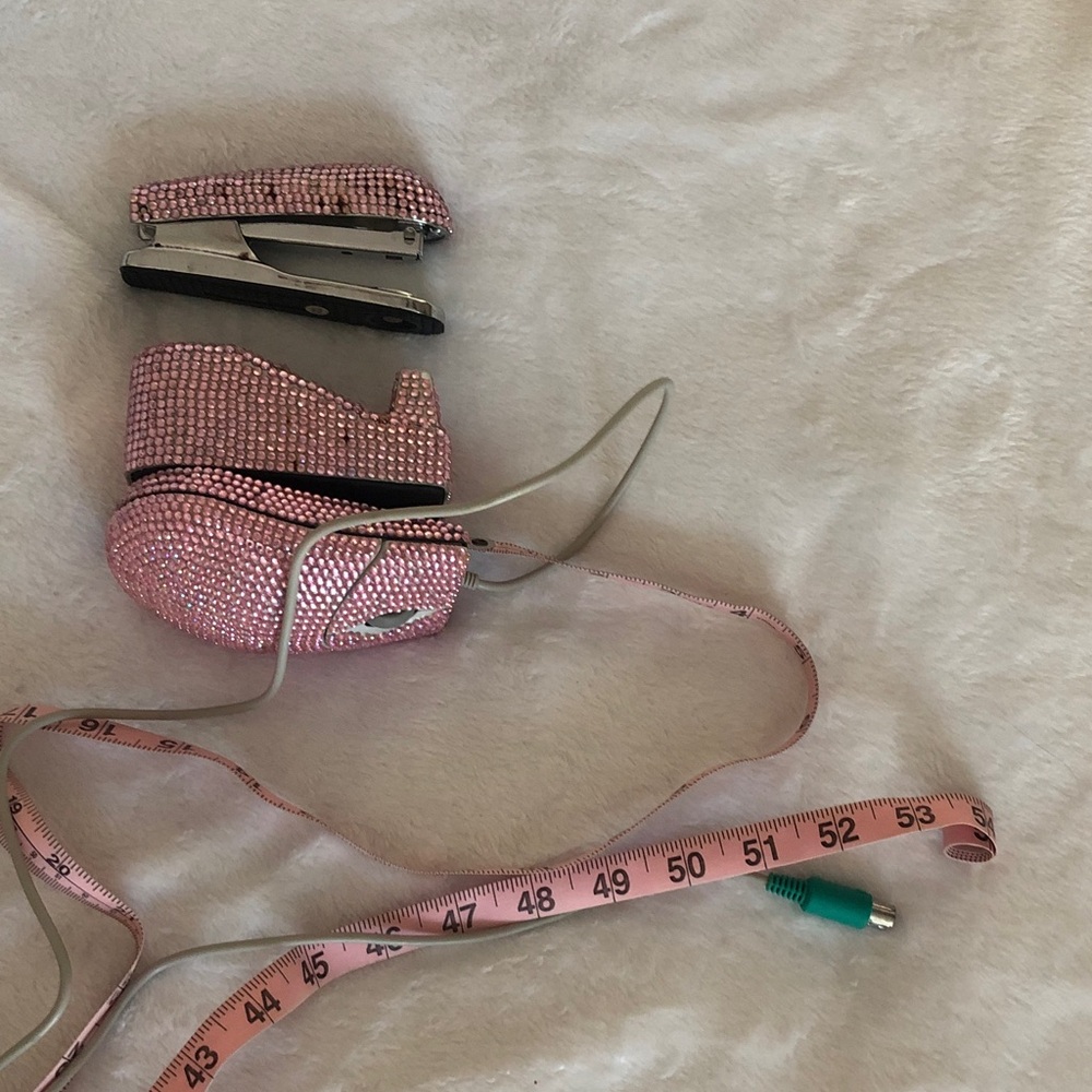 Pink Rhinestone Computer Mouse, tape & stapler 3pc set! Vintage! - Picture 9 of 12